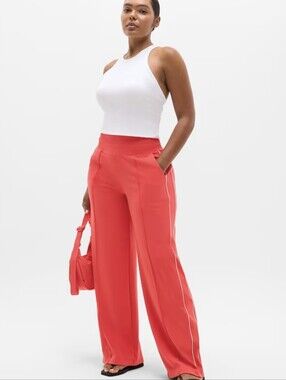 Athleta Venice High Rise Track Stripe Red Size XL Wide Leg